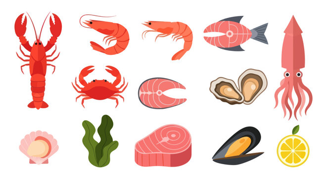 Seafood assortment lobster shrimp fish shellfish