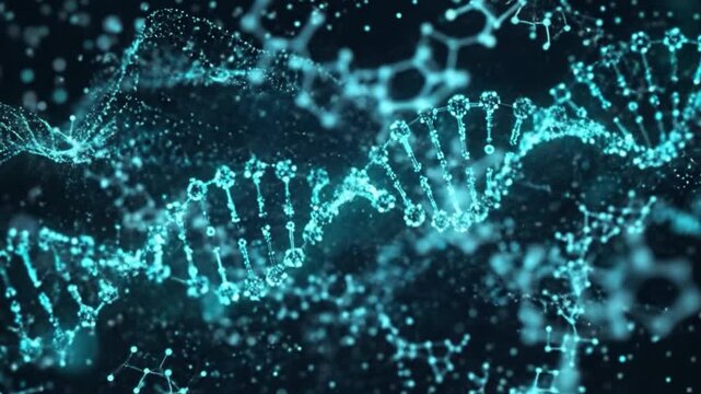 DNA molecule genetic code double helix science biotechnology microscopic blue light research abstract pattern molecular biology scientific background detailed study