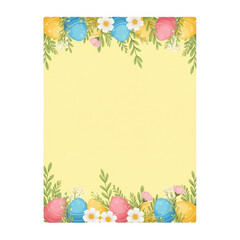 Obraz premium Easter eggs and flowers on a yellow background isolated on transparent background. Png