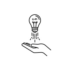 Fototapeta premium Li-Fi Technology Concept With Light Bulb and Hand vector illustration