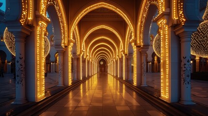 Obraz premium Islamic Architecture Arches Geometric Patterns Islamic Background Concept For Eid And Ramadan