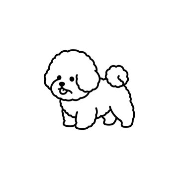 Cute Bichon Frise Dog Line Art vector illustration