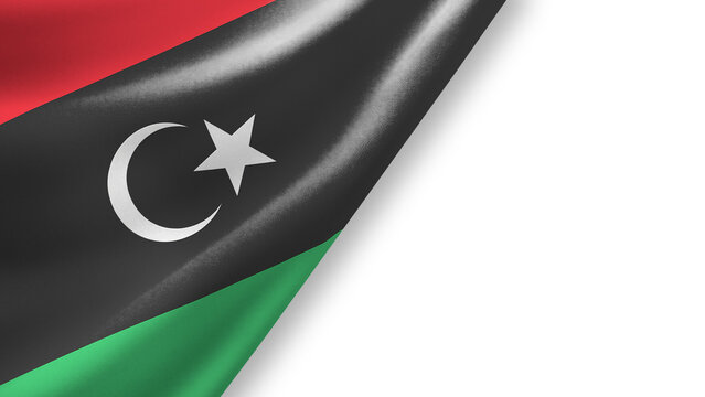 Libya Waving Fabric Flag Isolated on Transparent Background with Copy Space