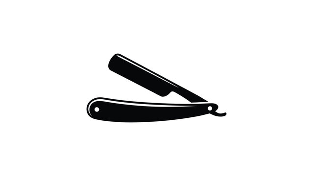 classic straight razor barber shaving tool icon minimalist black silhouette vintage grooming razor blade symbol isolated on light background