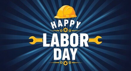 Obraz premium Happy labor day celebration with hard hat and tools