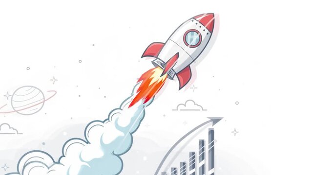 Rocket startup growth success business innovation launch speed future technology rocket startup business growth success finance cloud sky launch innovation future technology concept with rising chart