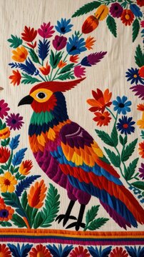 Tenango Textile Mexico Material Otomi Folk Art Cotton With Bird Motif Pattern