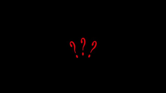 Red Question Marks Animated Hand Drawn Doodle on Black Background, Minimalist Query Symbols for FAQ and Problem Solving, Looped Motion Graphics Element for Video Editing and Motion Design