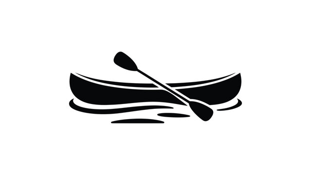 minimalist canoe with paddle silhouette on water simple boating icon isolated on light background kayak or rowing boat symbol for adventure sport travel design