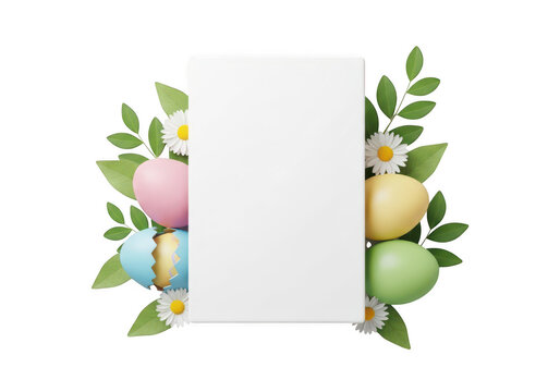 Easter eggs and leaves on a white background isolated on transparent background. Png