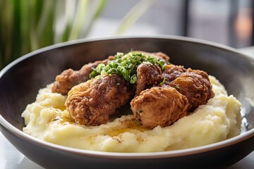 Fried Chicken on Mashed Potatoes image southern