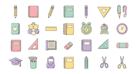 School supplies icons collection