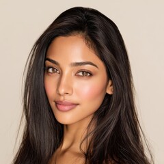 Naklejka premium Beautiful young Asian woman with long dark hair and natural makeup