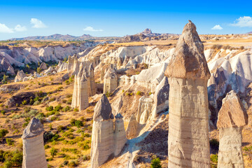 Panoramic view of Love valley near Goreme village, Cappadocia, Turkey
