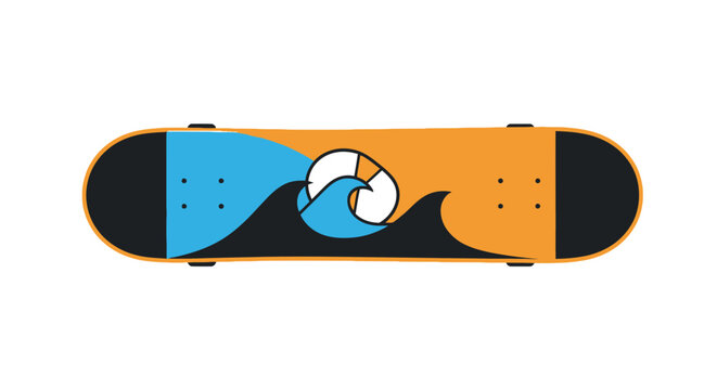 Colorful Skateboard with Wave Design Top View.