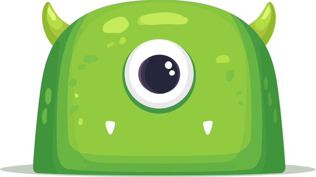A cartoon-style illustration of a green, one-eyed monster with horns and small fangs