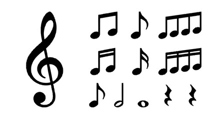 Musical symbols collection treble clef, notes, and rests for music notation and composition © akila