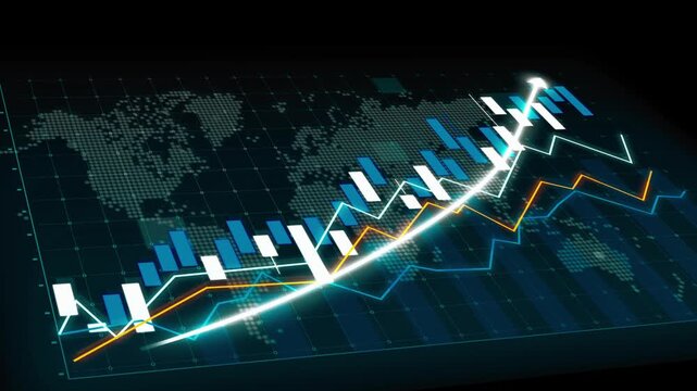 Business growth concept in allusive graph chart showing marketing sales profit increasing to future target . Excellent financial status of corporate business rise up . Finance and money 3D rendering .