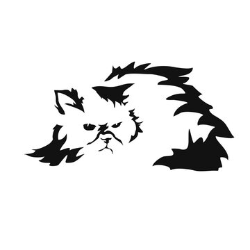 Vector drawing of a cat. Black and white gestalt design of a funny pet. Little kitty. Cute animal illustration. Postcard for International Cat Day. Drawing of an animal in the Gestalt style.
