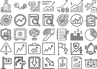 Fototapeta premium Business Growth and Financial Reporting Line Icons Set