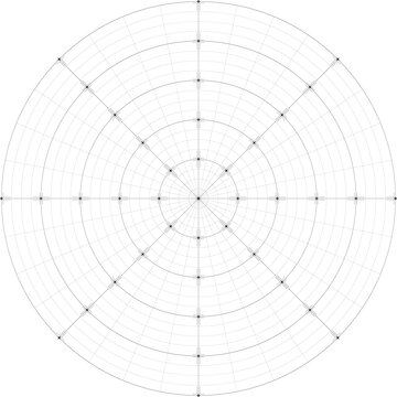 Black line radial dense grid texture with cell corners and crosses on white background. FUI science round grid backdrop. Math or technological notebook blank circular sheet.