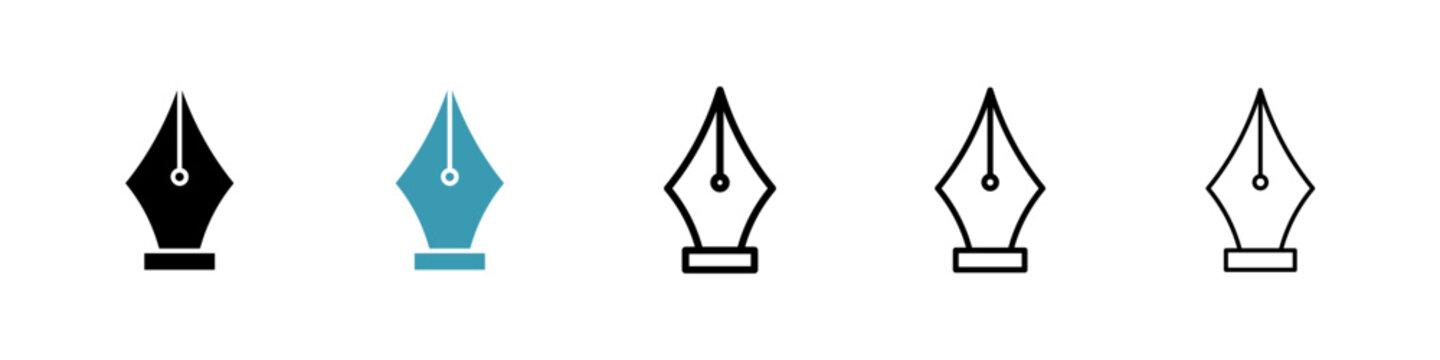 Fountain pen icons collection in black and blue colors