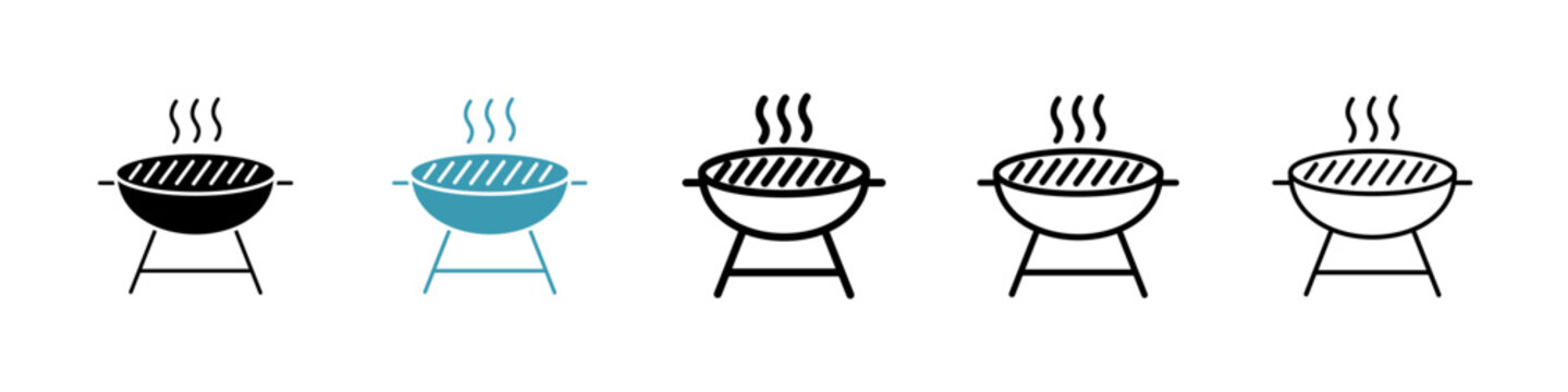 Grill icons collection in black and blue colors