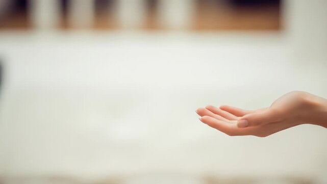 A person handing a teal gift box with a white ribbon to another person's outstretched hand