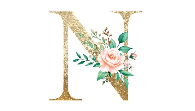 Gold initial N with floral design