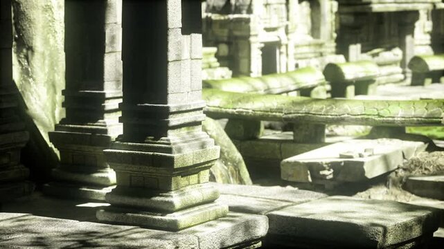 stone carved archway leading towards narrow passage with worn steps, engraved motifs and lichen patches on sandstone, quiet ritual mood suggesting pilgrimage