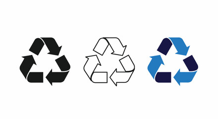 Recycling Symbols Black Blue Outline Solid Vector Icons Isolated on White Background
