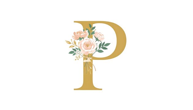 Gold letter "P" adorned with pastel flowers and foliage