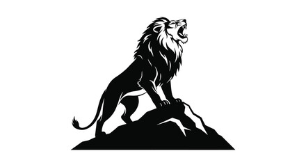 A majestic lion stands proudly atop a rocky hill roaring with power and strength a striking silhouette high quality professional © CreativeAlim02