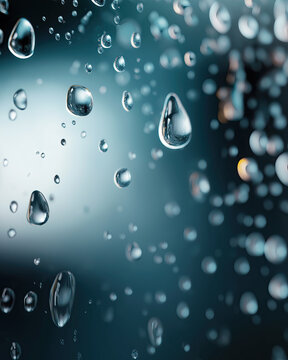 Macro-captured crystal water droplets scatter across a dark reflective surface with stunning clarity.