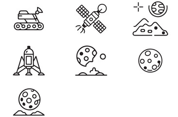 Space Exploration Icon Set with Rocket Satellite Moon Rover and Galaxy Elements © AbdullahAlMahmud