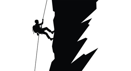 A rock climber descends a steep cliff face using ropes and gear depicted as a striking silhouette high quality professional detailed © CreativeAlim02