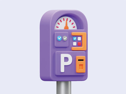 Parking meter with buttons and card reader on metal pole  urban parking solution