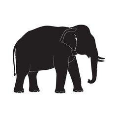 Fototapeta premium black image elephant Asia standing, graphics design vector outline Illustration isolated on white background