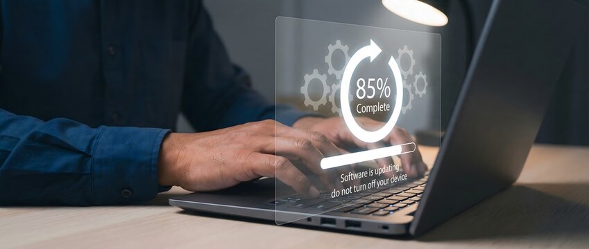 Person working on a laptop with graphical estimates displayed on the screen