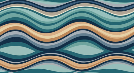 Fototapeta premium Abstract Wavy Lines Pattern in Teal, Blue, and Tan - Seamless Background