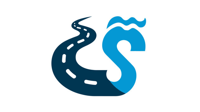 A stylized logo featuring a winding road with dashes and a curved shape resembling the letter "S.