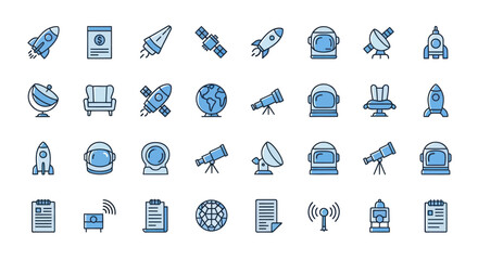 Space icons set rockets astronauts planets © Golden