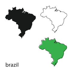 Obraz premium Brazil map silhouette collection with black outline and green fill for geography designs
