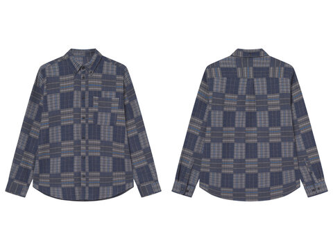 Blue and Gray Plaid Button- Up Shirts Displayed Front and Back pattern
