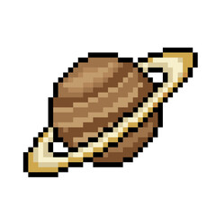 Pixel art Saturn planet &ndash; retro 8bit space astronomy planet icon