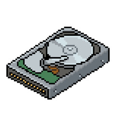 Fototapeta premium Pixel art hard disk drive – retro 8bit computer storage device icon