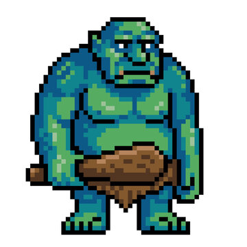 Pixel art ogre monster character - retro 8bit fantasy creature game sprite
