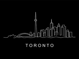 Naklejka premium Linear panorama of Canada's capital, the city of Toronto. Downtown and cityscape with modern skyscrapers and a park. Flat vector illustration.