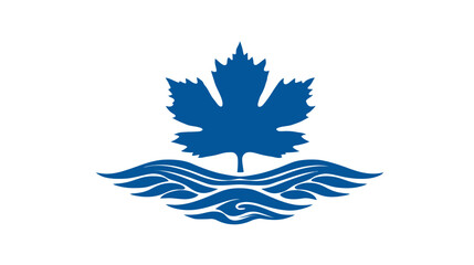 Obraz premium A blue maple leaf over water waves against a white background. Simple and elegant design