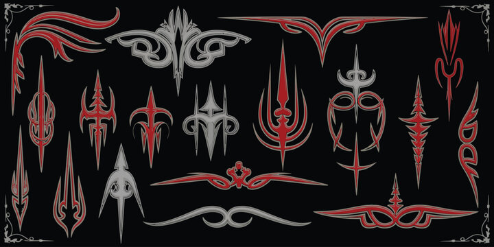 Hot Rod Custom Culture Freehand Tribal Pinstripe Vector Collection for Car and Motorcycle Paint Design, Vintage Pinstriping Ornament Graphics Pack